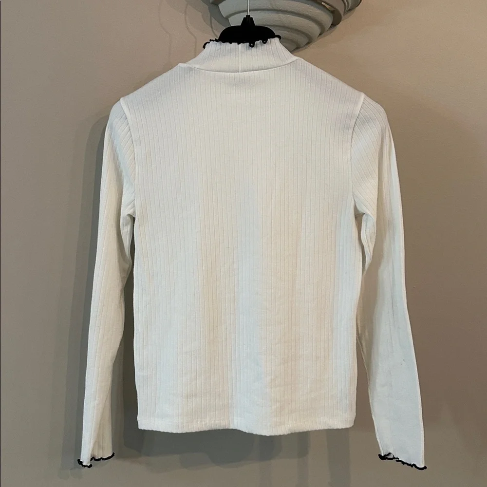 J Crew White Ribbed Long Sleeve Top